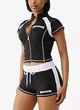 Summer Hot Girl Zipper Cardigan Slim Casual Sports Drawstring Shorts Two-Piece Set
