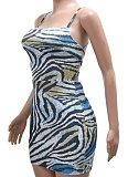 Women'S Sequined Printed Suspender Hip Dress