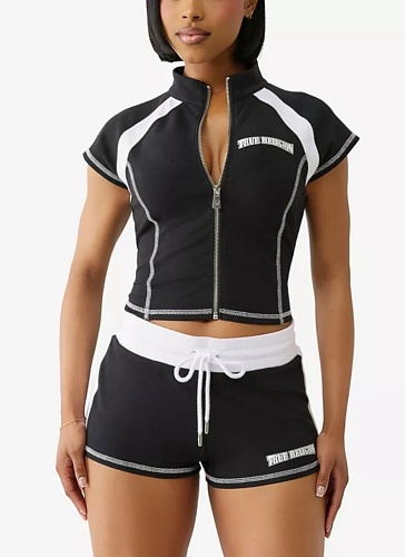 Summer Hot Girl Zipper Cardigan Slim Casual Sports Drawstring Shorts Two-Piece Set