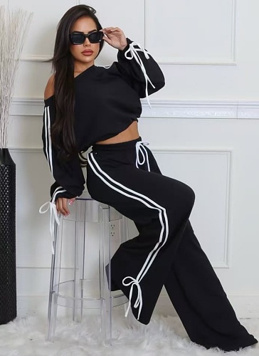 New Style Casual Women'S Loose Webbing Long-Sleeved Tops And Trousers Two-Piece Suit