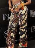 New Summer Floral Leopard Print Loose Straight Trousers