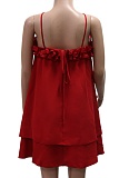 Sexy Lace-Up Solid Color Ruffled Suspender Dress For Women