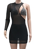 New Style Perm Diamond Underwear Tight Boxer Briefs Irregular Mesh Skirt Three-Piece Set