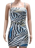 Women'S Sequined Printed Suspender Hip Dress