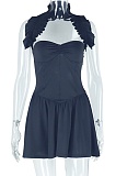 Fashion Solid Color Sexy Deep V-Neck Strapless Sleeveless Hip Dress For Women
