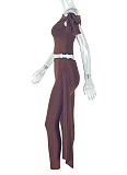 Fashion One-Shoulder Solid Color Oblique Collar Tie Top Tight Pants Two-Piece Suit For Women