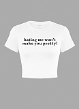 Versatile Letter Print Slim Fit Sexy Navel-Baring Short-Sleeved T-Shirt