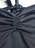 Fashion Solid Color Sexy Deep V-Neck Strapless Sleeveless Hip Dress For Women