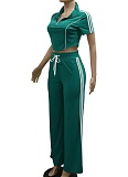 Fashion Casual Zipper Short-Sleeved Top Loose Trousers Two-Piece Set