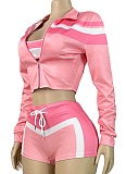 Fashion Women'S Printed Long Sleeve Halter Neck Wrap Chest Tie Shorts Sports Three-Piece Suit CH-25032