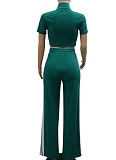 Fashion Casual Zipper Short-Sleeved Top Loose Trousers Two-Piece Set