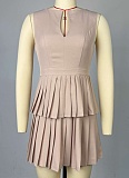 Summer Fresh Sweet Fashion V-Neck Sleeveless Top High Waist Pleated A-Line Skirt Two-Piece Suit