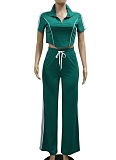 Fashion Casual Zipper Short-Sleeved Top Loose Trousers Two-Piece Set