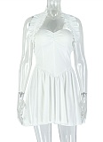 Fashion Solid Color Sexy Deep V-Neck Strapless Sleeveless Hip Dress For Women