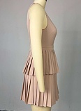 Summer Fresh Sweet Fashion V-Neck Sleeveless Top High Waist Pleated A-Line Skirt Two-Piece Suit