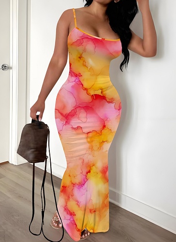 Women's Temperament Casual Printed Suspender Dress