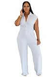 Casual Solid Color Buckle Turndown Collar Regular Jumpsuits