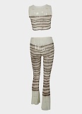 Fashion Sexy Hot Girl See-Through Mesh Printed Top With Flared Pants Two-Piece Suit