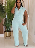 Casual Solid Color Buckle Turndown Collar Regular Jumpsuits