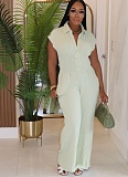 Casual Solid Color Buckle Turndown Collar Regular Jumpsuits