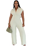 Casual Solid Color Buckle Turndown Collar Regular Jumpsuits
