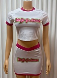 Street Letter Print Hot Girl Navel Top Sexy Hip Skirt Two-Piece Set