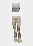 Fashion Sexy Hot Girl See-Through Mesh Printed Top With Flared Pants Two-Piece Suit