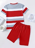 Stripe Printed Short Sleeve Top and Shorts Sports Two-piece Set