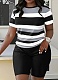 Stripe Printed Short Sleeve Top and Shorts Sports Two-piece Set