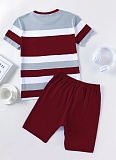 Stripe Printed Short Sleeve Top and Shorts Sports Two-piece Set