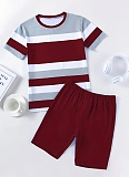Stripe Printed Short Sleeve Top and Shorts Sports Two-piece Set