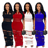 Sexy Mesh Splicing Lapel Slim Fit Hip Waist Dress SFY-760