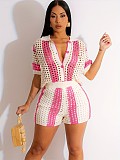 Sexy Lady's Cut-out See-through lapel knitted shorts set SH-391206