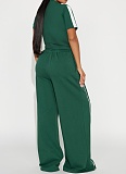 Women's Sports Zipper Top Button Loose Pocket Wide Leg Pants Two-Piece Set ASL-6795