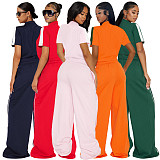 Women's Sports Zipper Top Button Loose Pocket Wide Leg Pants Two-Piece Set ASL-6795