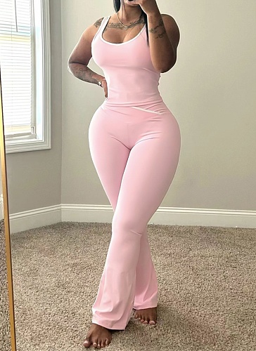 Contrast Color Vest Cross Flared Pants Yoga Running Fitness Yoga Clothes Two Piece Set ASL-6789