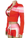 Fashionable Women'S Patchwork Color Matching Long-Sleeved Jacket Chest Wrap Lace-Up Hot Pants CH-25029Three-Piece Suit