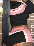 Fashionable Women'S Patchwork Color Matching Long-Sleeved Jacket Chest Wrap Lace-Up Hot Pants CH-25029Three-Piece Suit