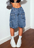Women's fashion multi-pocket straight-leg short jeans SH-391385