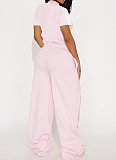 Women's Sports Zipper Top Button Loose Pocket Wide Leg Pants Two-Piece Set ASL-6795
