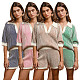 Comfortable Loose Color Matching Striped Knitted Short-Sleeved Sweater Shorts Two-Piece Suit For Women ASL-6800