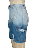Women's trendy gradient ripped denim mid-length pants SH-391371