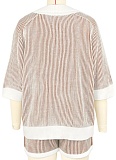 Comfortable Loose Color Matching Striped Knitted Short-Sleeved Sweater Shorts Two-Piece Suit For Women ASL-6800
