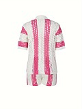 Sexy Lady's Cut-out See-through lapel knitted shorts set SH-391206