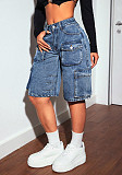 Women's fashion multi-pocket straight-leg short jeans SH-391385