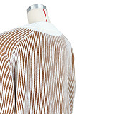 Comfortable Loose Color Matching Striped Knitted Short-Sleeved Sweater Shorts Two-Piece Suit For Women ASL-6800