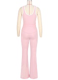 Contrast Color Vest Cross Flared Pants Yoga Running Fitness Yoga Clothes Two Piece Set ASL-6789