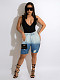Women's trendy gradient ripped denim mid-length pants SH-391371