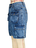 Women's fashion multi-pocket straight-leg short jeans SH-391385