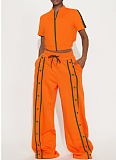 Women's Sports Zipper Top Button Loose Pocket Wide Leg Pants Two-Piece Set ASL-6795